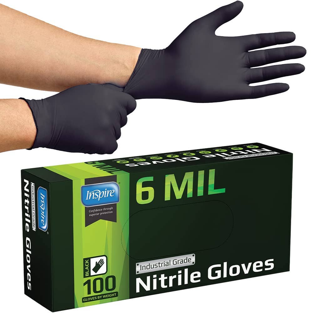 Inspire Black Nitrile Gloves 6 MIL (1 count box)